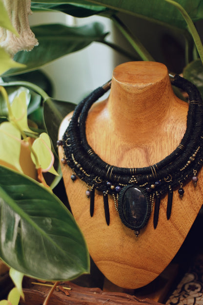 Nightfall Nexus - Hemp Necklace with Blue Tiger Eye